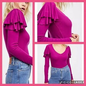 Free People On Rewind Ruffle Shoulder Top Medium